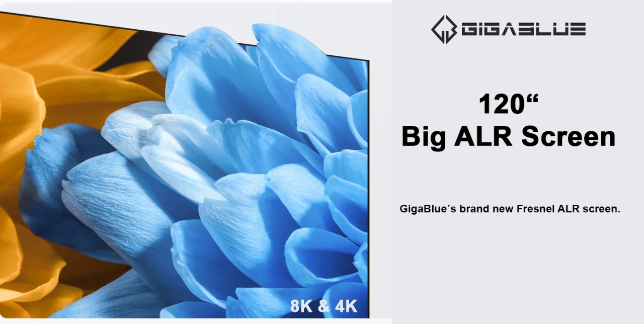 GigaBlue 120" Zoll Aura PRO 8K, 4K ALR Screen Fresnel Festrahmen-Projektionsscreen, Leinwand