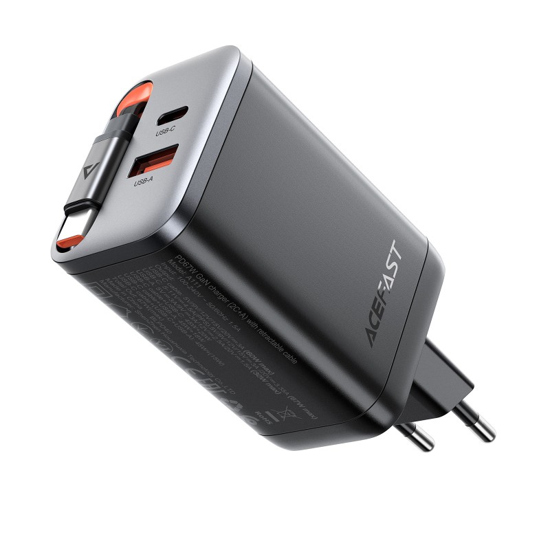 ACEFAST A111 GaN-Schnellladegerät 67W – 2×USB-C & 1×USB-A mit integriertem USB-C Kabel